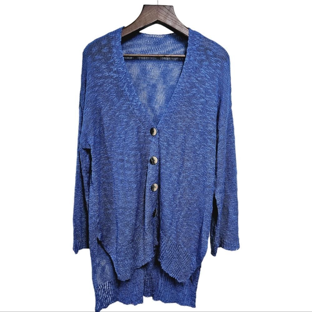 Blue V-Neck Button-Front Knit Cardigan